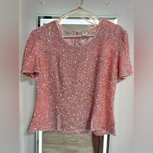 Vintage SCALA Women’s Sleeve Bead/Sequin Embellished Event Top Pink and Gold